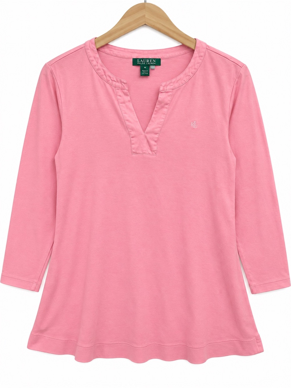 Ralph Lauren Pink Split V-Notch Long Sleeve Top